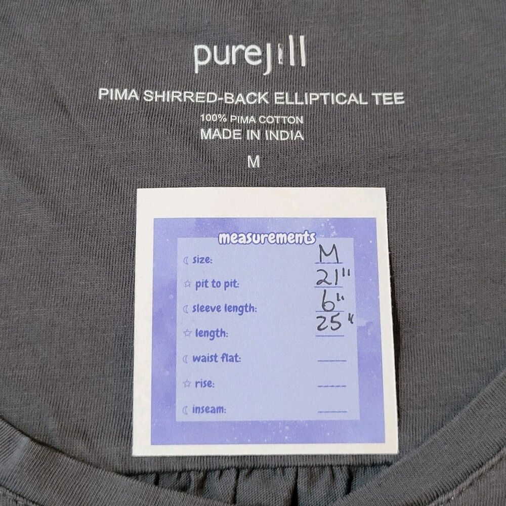 PUREJILL Gray Floral Graphic Print T-Shirt Size M Shirred-Back Elliptical Pima - Picture 3 of 8